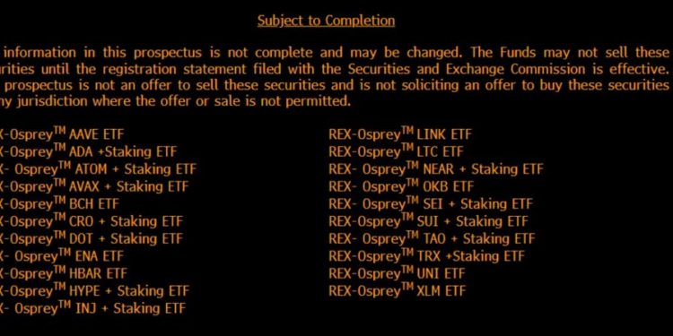 REX-Osprey and Defiance file 27 crypto ETFs, including staking and 3x leverage