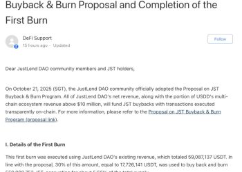 JustLend DAO Completes First JST Buyback and Burn, Ushering In a Revenue-Driven Deflation Cycle