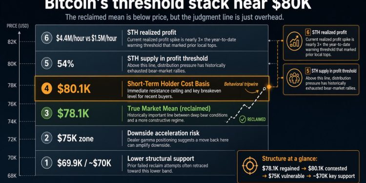 Bitcoin faces wall near $80k as recent buyers rush to get out as ceiling stays hot